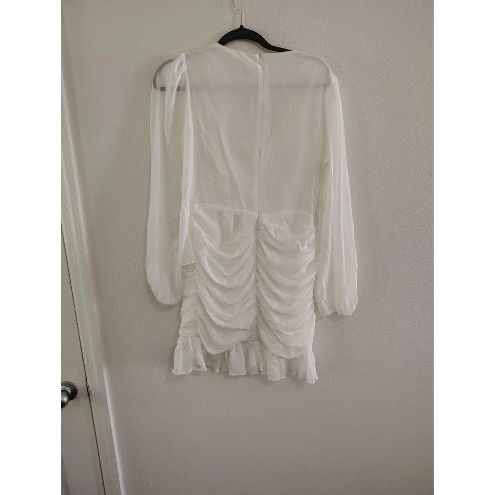 Showpo Can I Be Your Honey Plunge Balloon Sleeve Mini Dress White Size 6 S010197